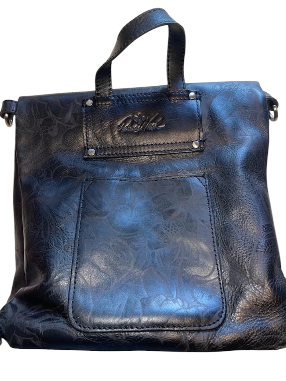 Patricia Nash Luzille Black Leather Tooled Convertible Backpack/Crossbody Purse